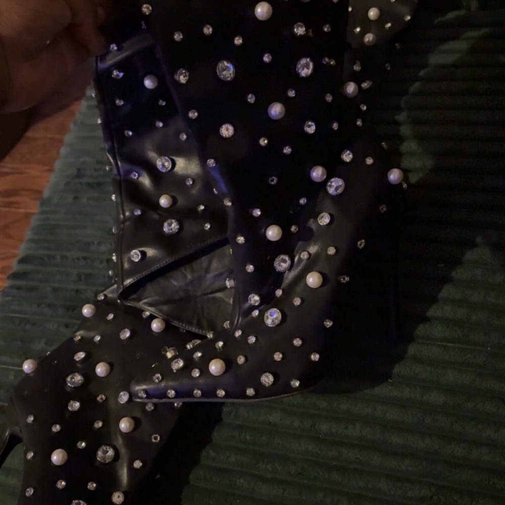 Azela wang studded thigh high heels